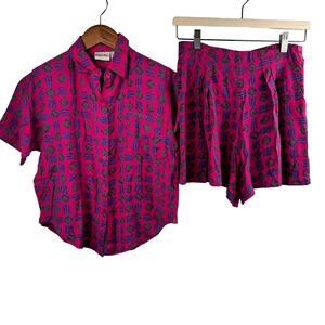Copper Key Womens Outfit Set Pattern Shirt and Shorts Pink size 12